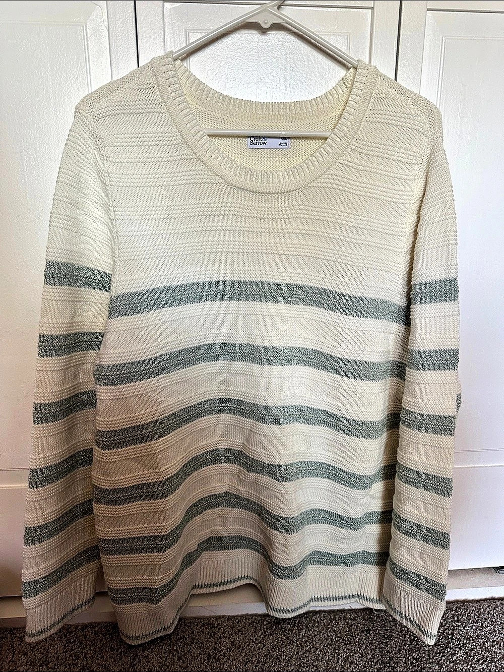Croft & Barrow Striped Crewneck Sweater in Cream & Green XXL NWT